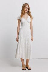 Springfield Vestido de encaje con cuello en pico blanco