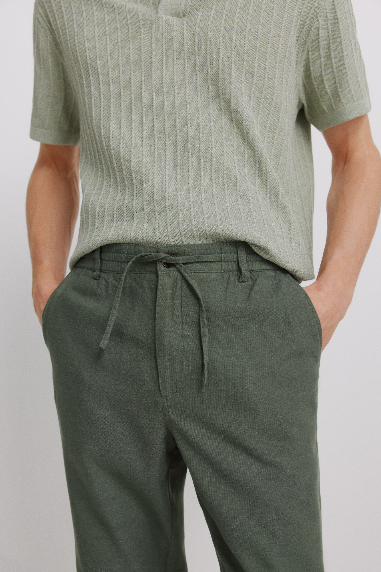 Springfield Pantal&oacute;n chino comfort fit de lino kaki