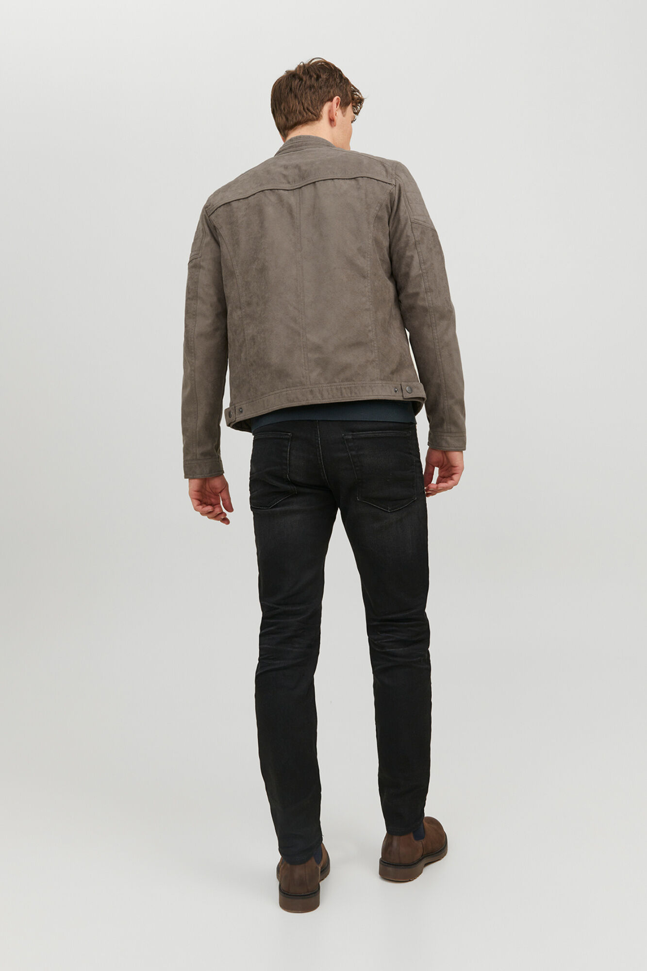 Jack & Jones Chamarra biker efecto ante gris