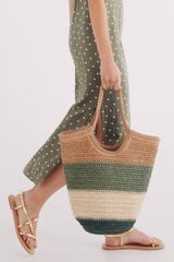 Springfield Bolsa hombro rafia rayas verde