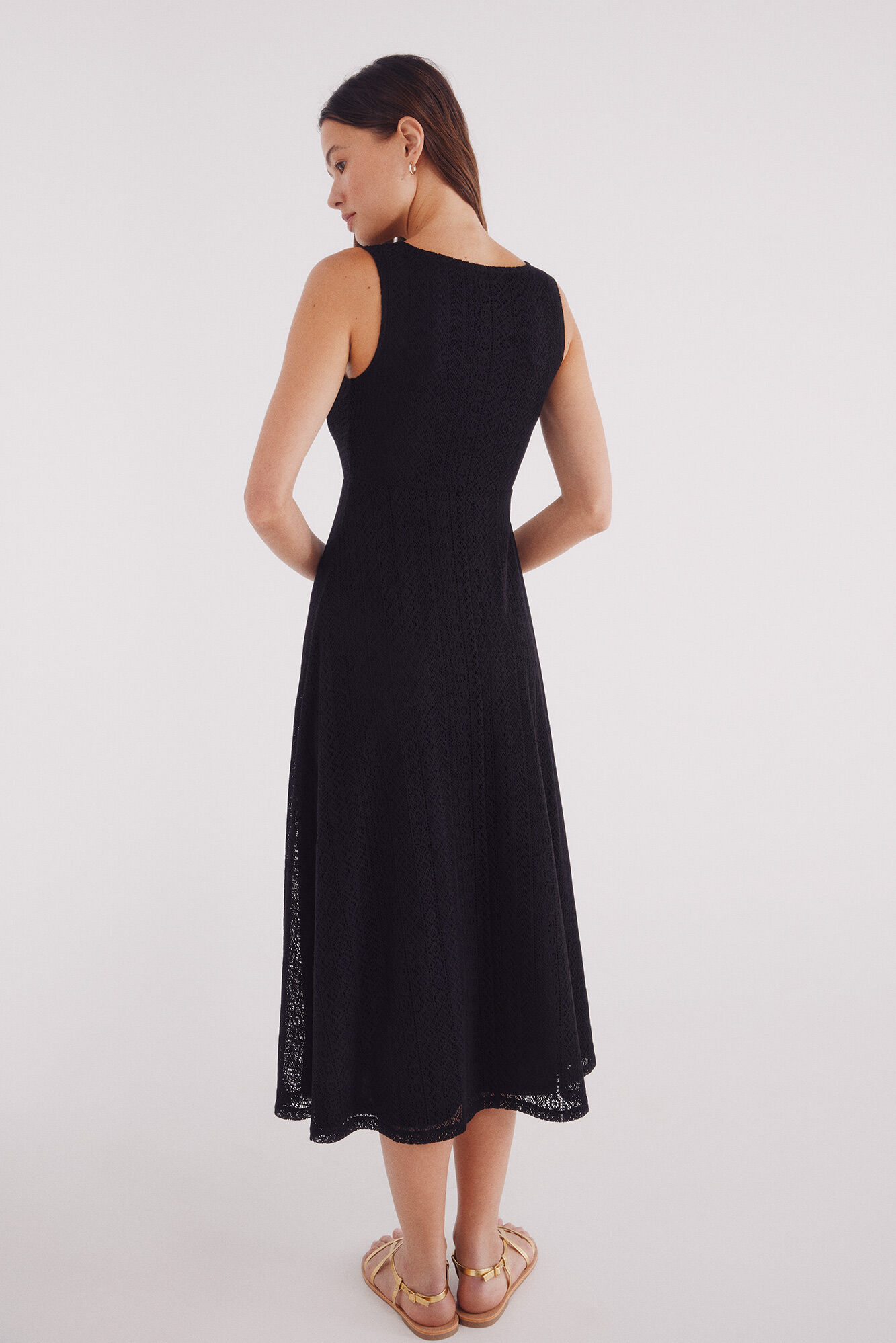 Springfield Vestido midi crochet escote lazo borlas negro