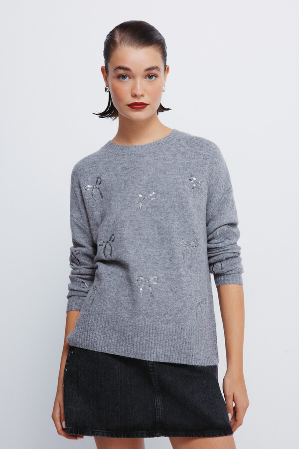Springfield Jersey con lazos de lentejuelas gris