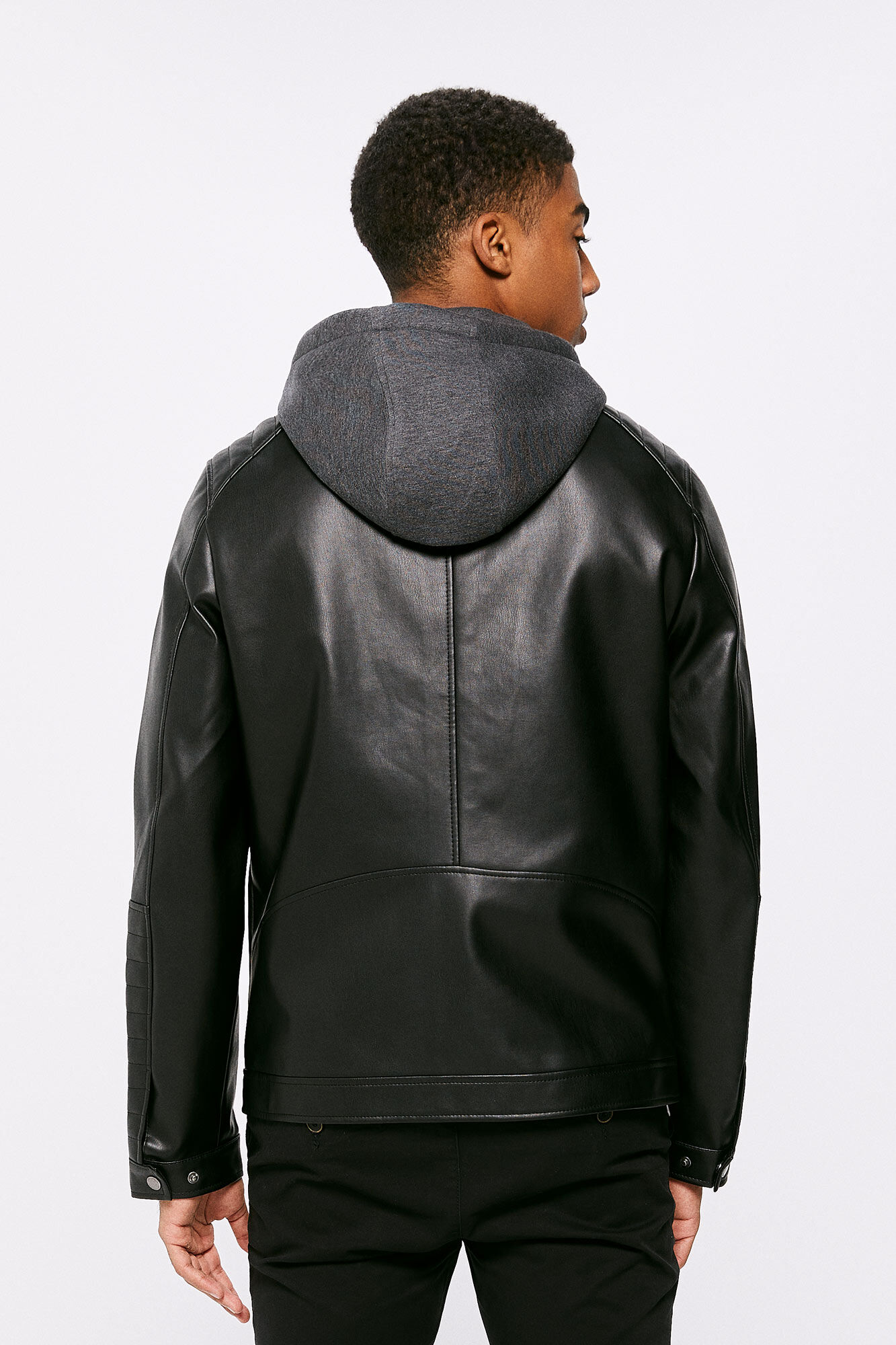 Springfield Cazadora motera efecto piel capucha negro