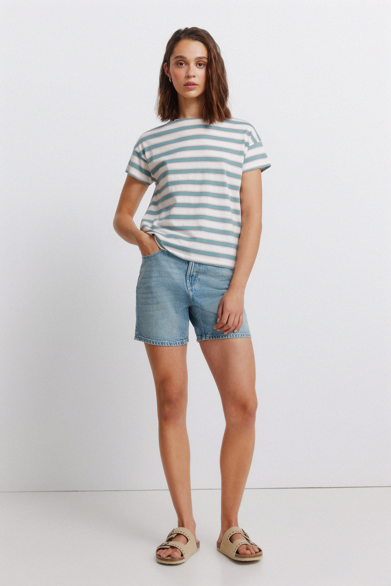 Springfield Playera de algod&oacute;n doble raya blanco