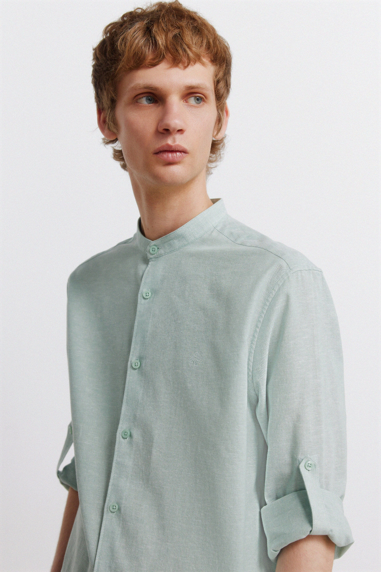 Springfield Camisa de lino cuello mao