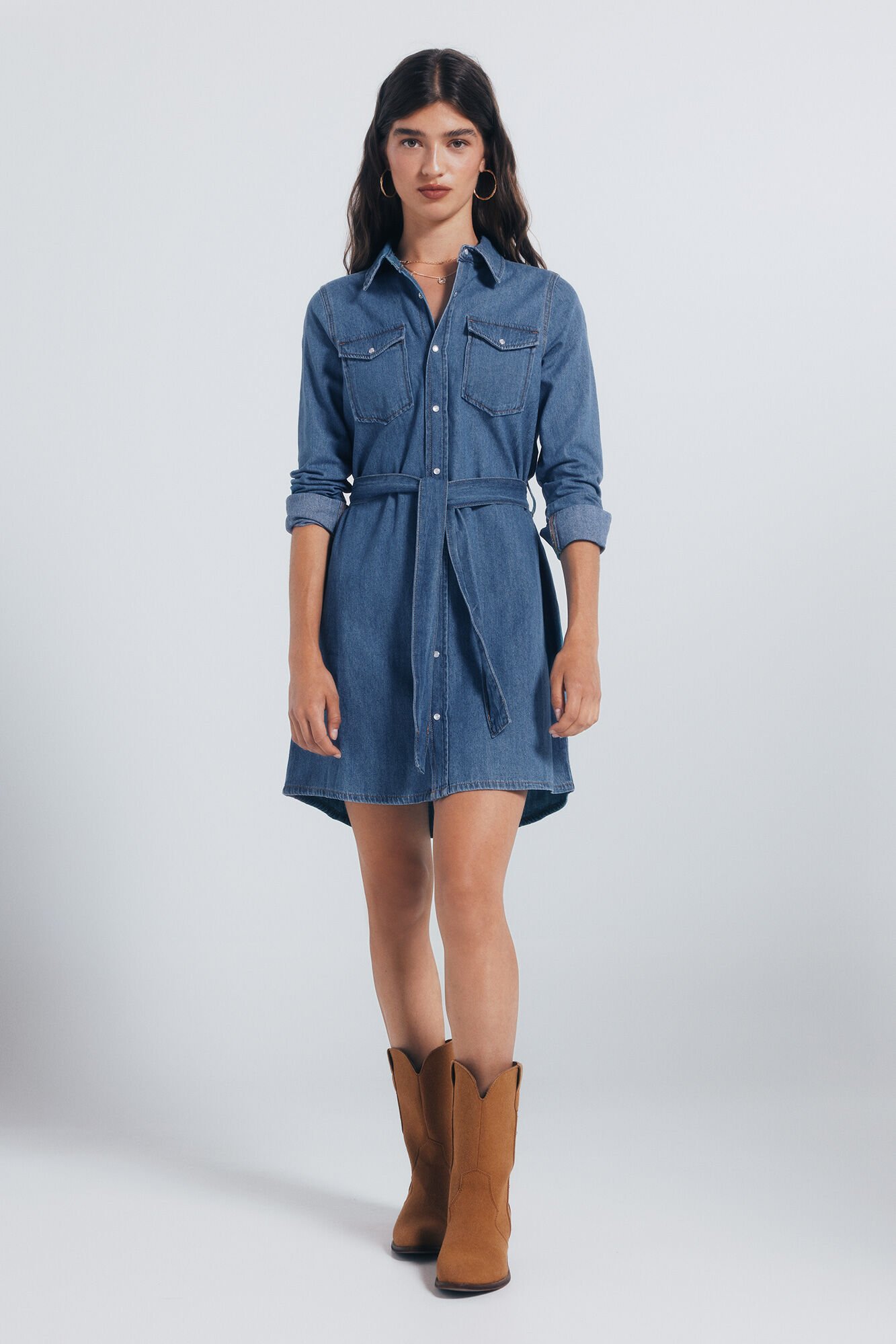 Springfield Vestido denim camisero cintur&oacute;n