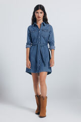 Springfield Vestido denim camisero cinturón azul