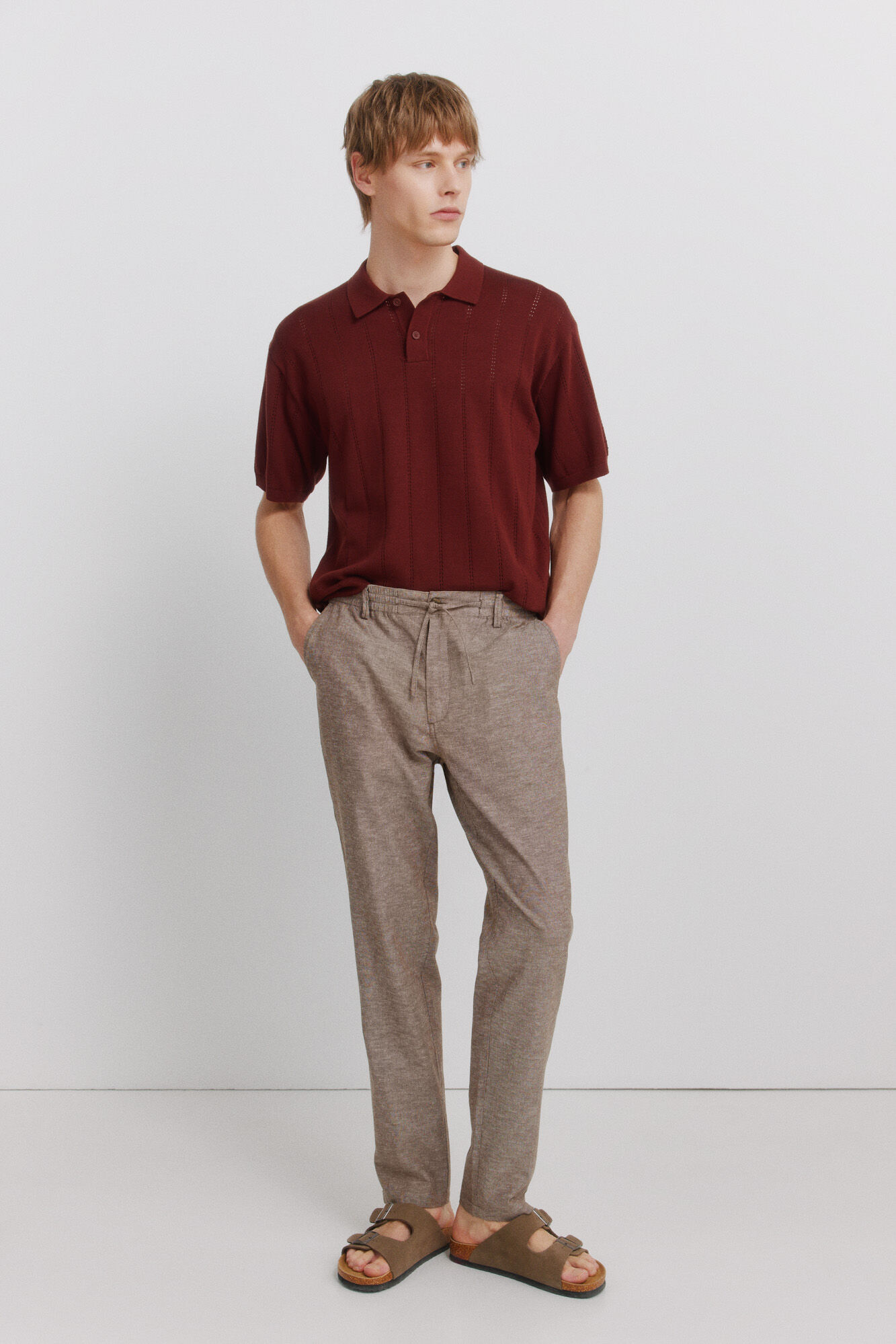 Springfield Pantal&oacute;n chino comfort fit de lino caf&eacute;