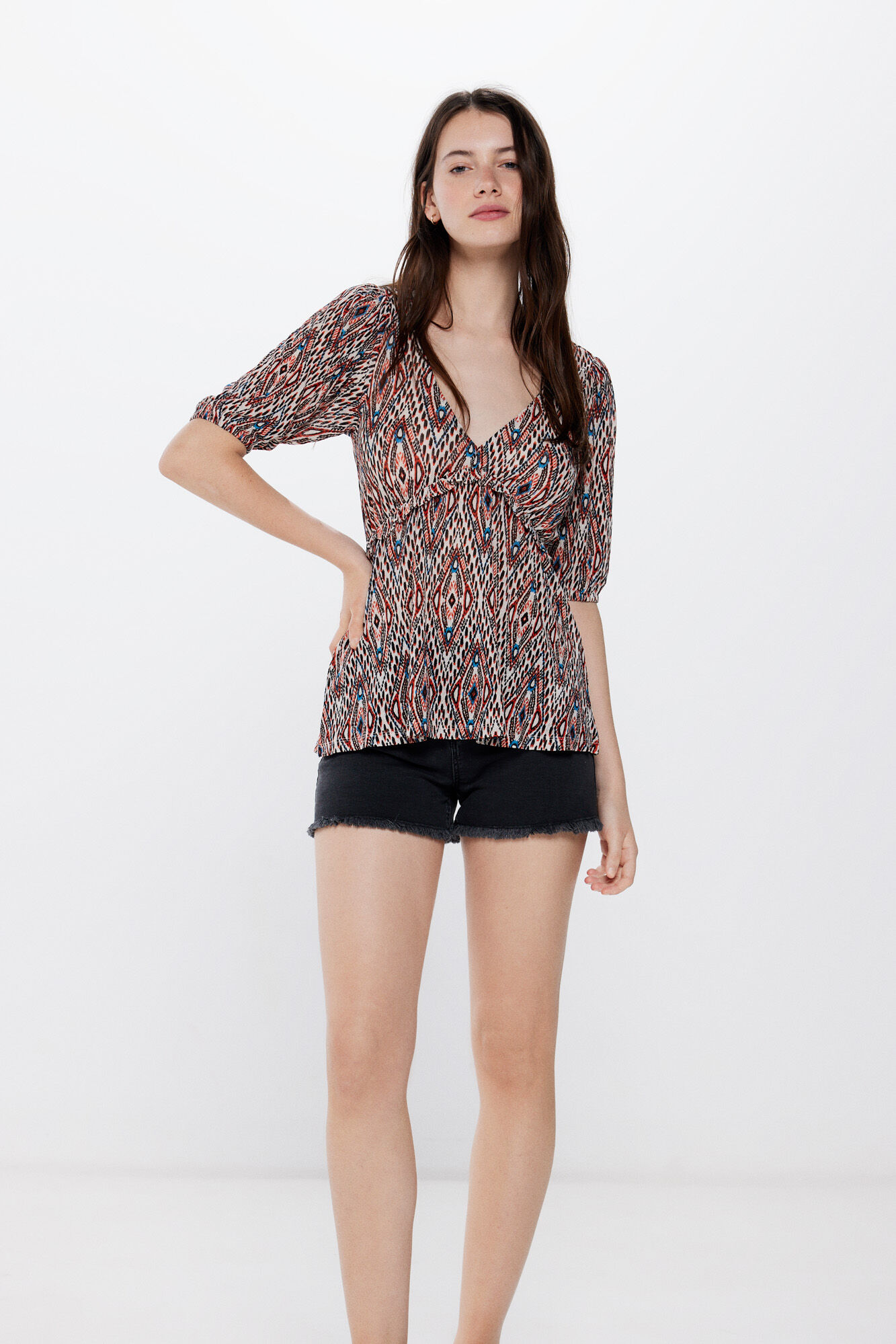 Springfield Playera fluida estampada caf&eacute;