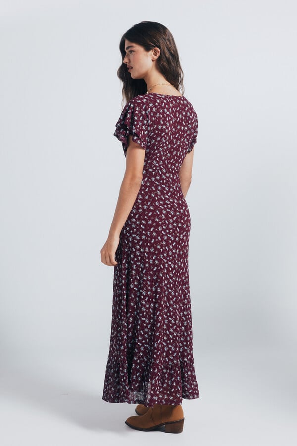 Springfield Vestido midi manga volante estampado púrpura