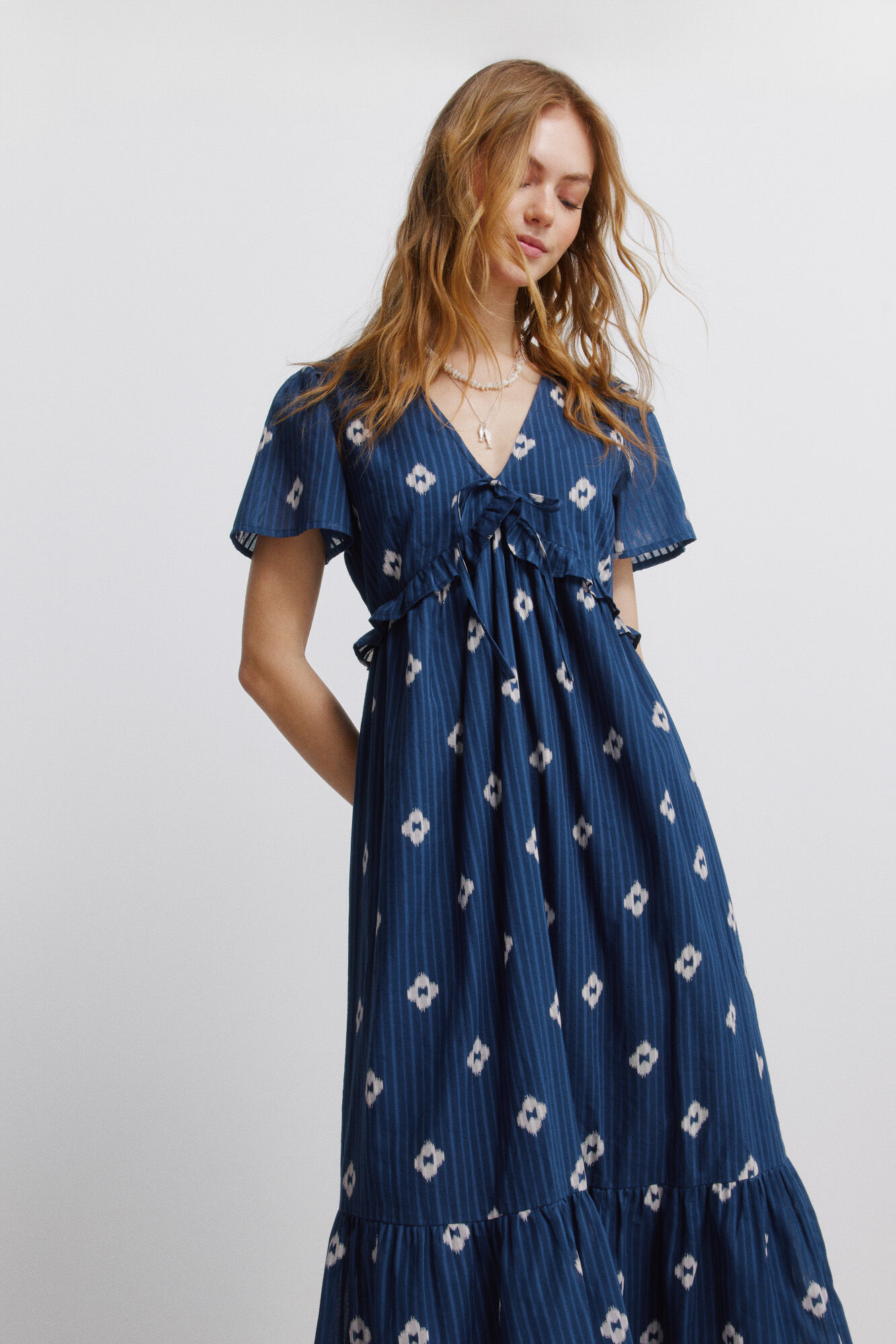 Springfield Vestido midi doble volante azul