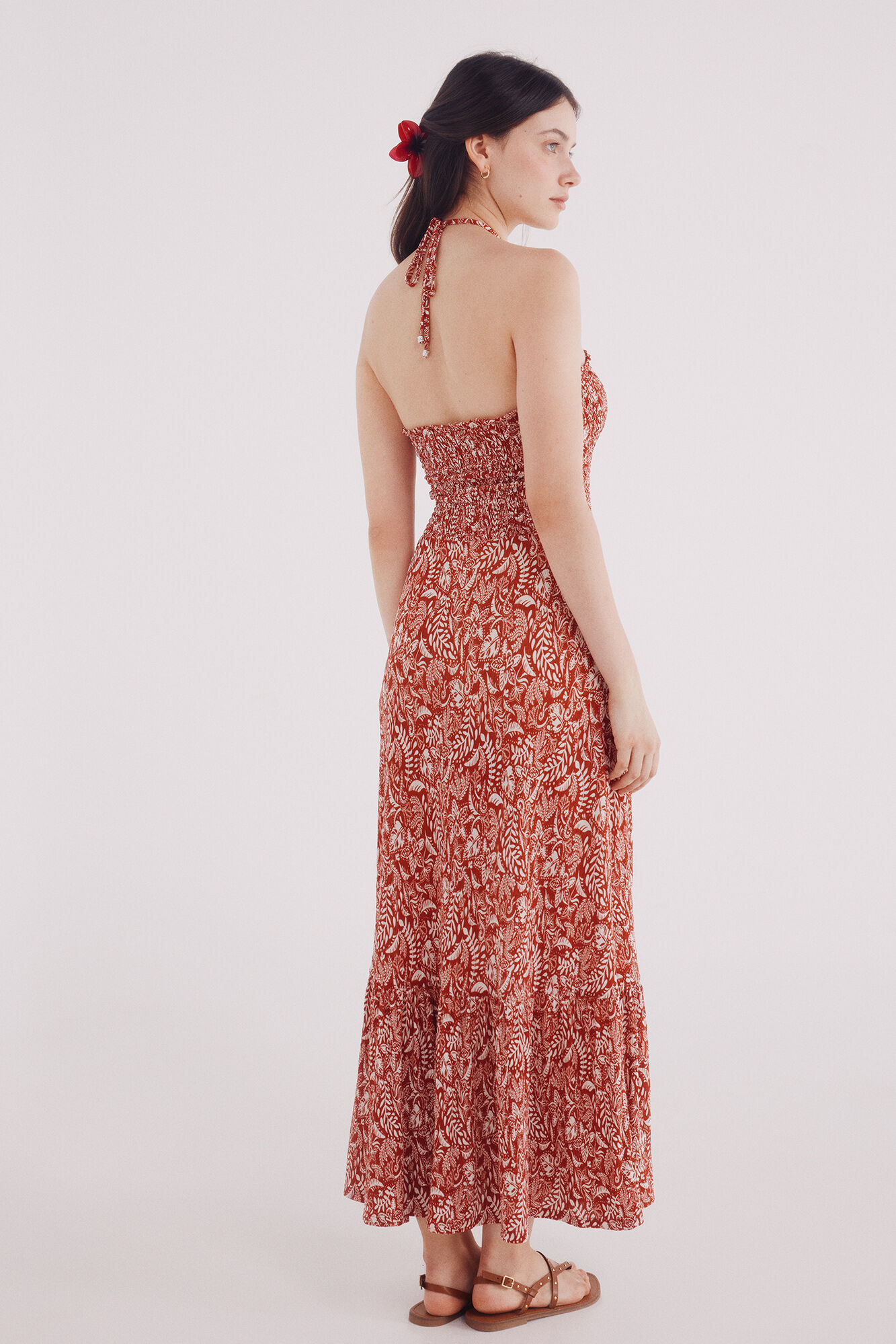 Springfield Vestido midi cuerpo nido de abeja naranja