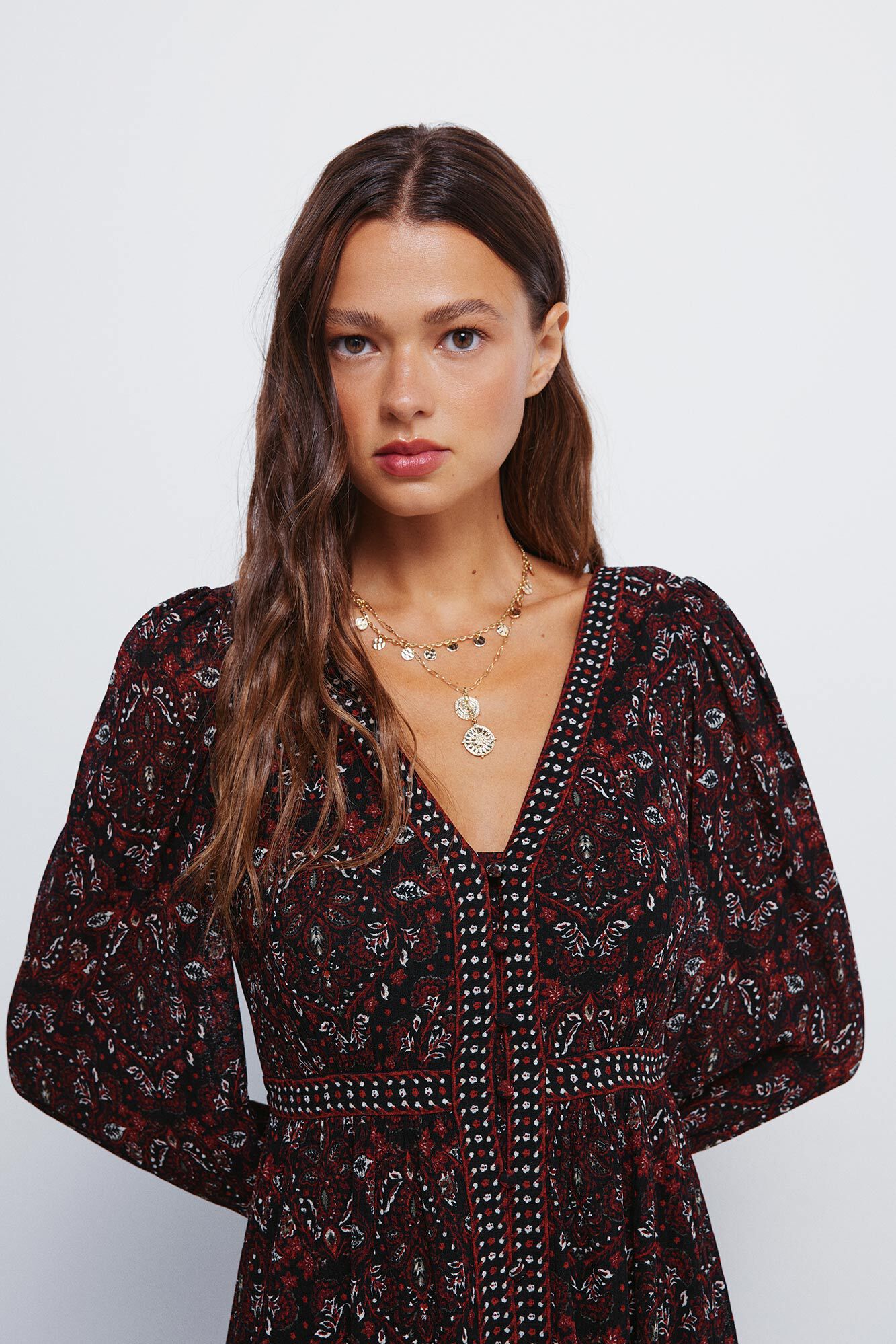 Springfield Vestido midi con cenefas negro