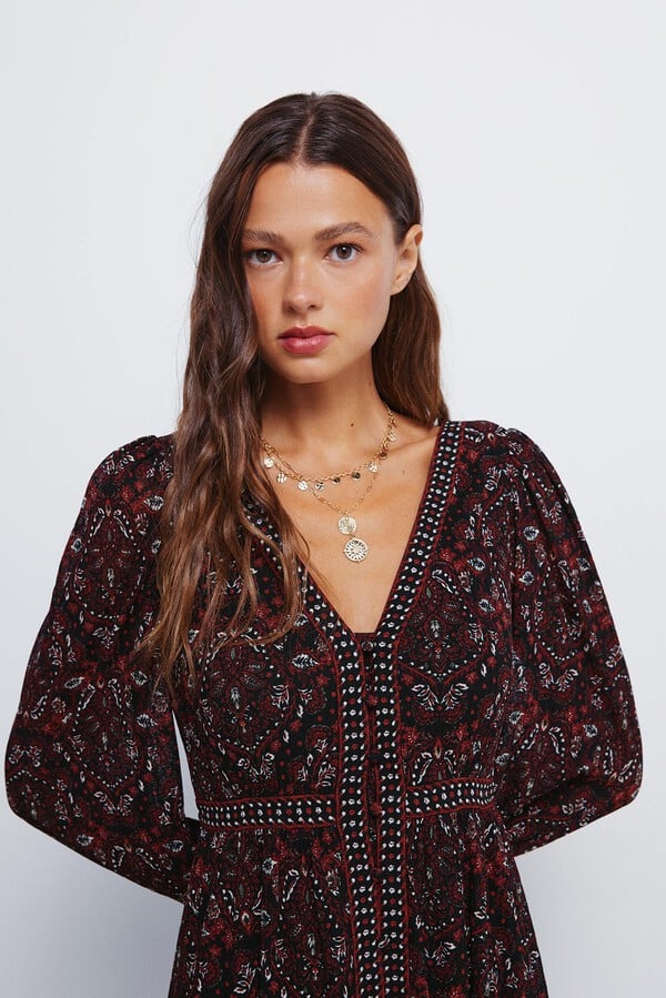 Springfield Vestido midi con cenefas negro