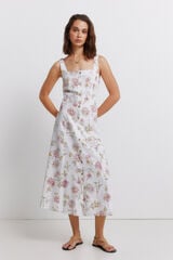 Springfield Vestido midi con escote cuadrado blanco
