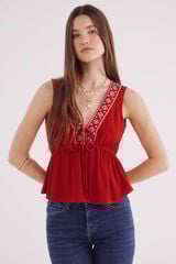 Springfield Blusa escote cenefa étnica rojo