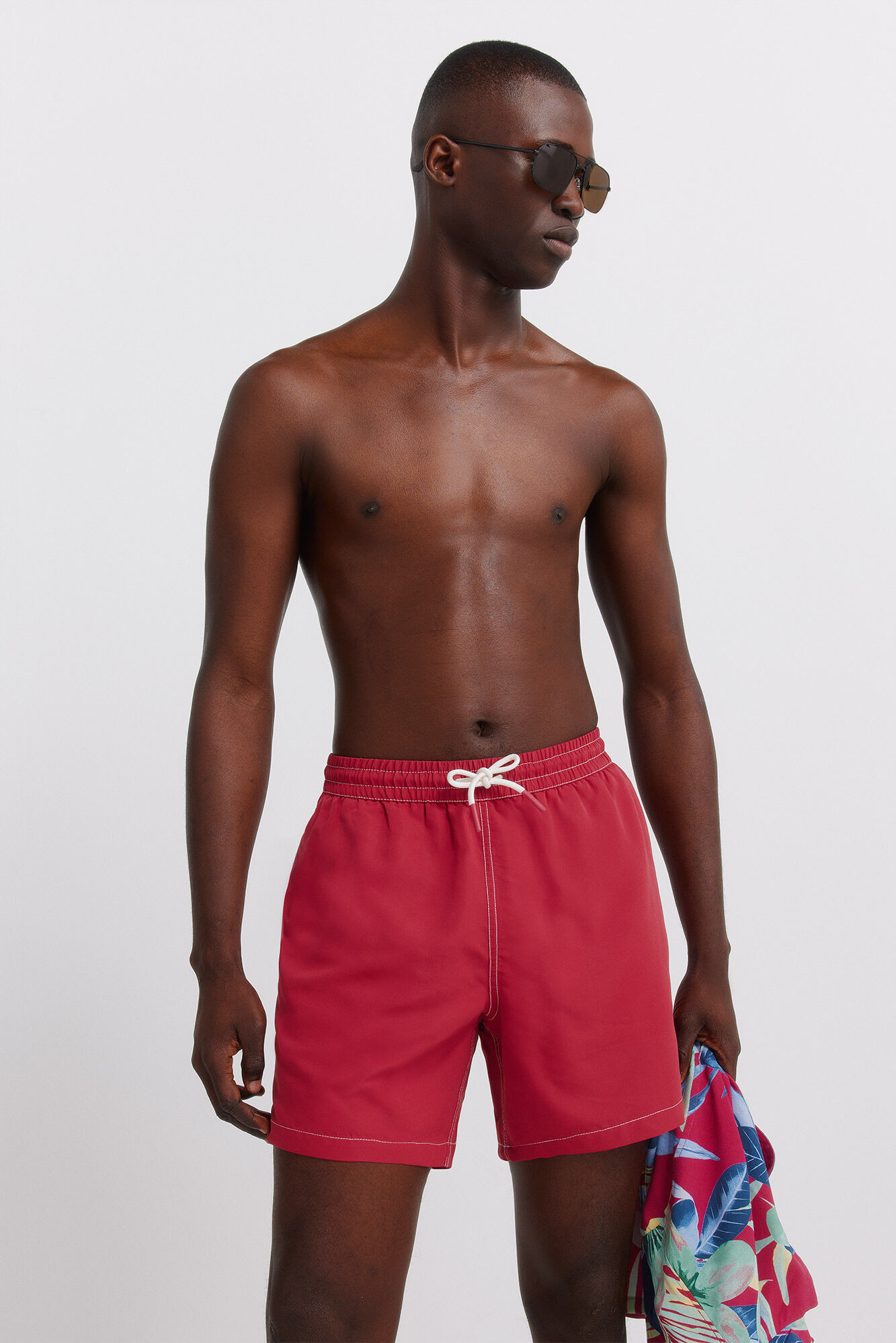 Springfield Traje de ba&ntilde;o liso con contrastes rojo