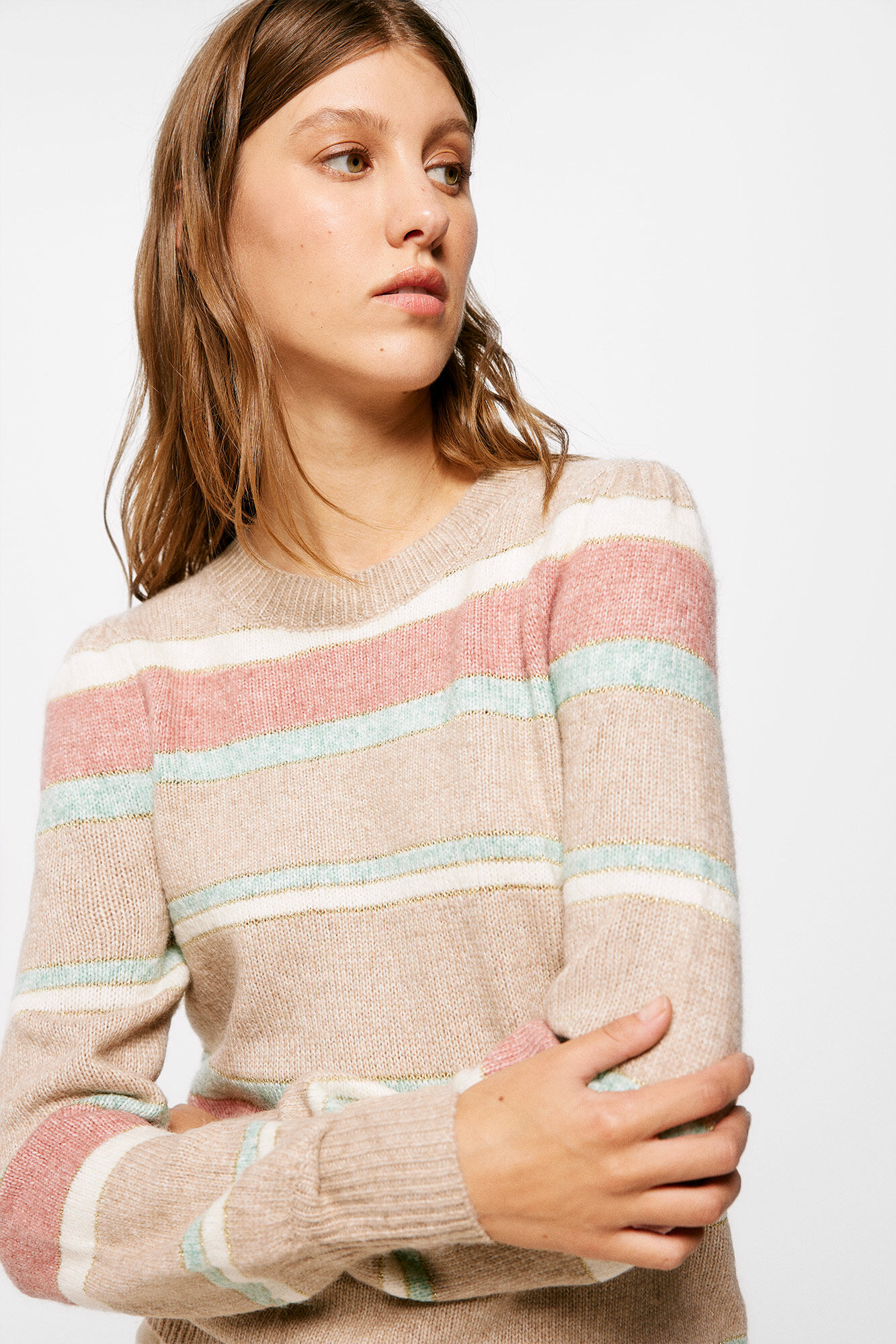 Springfield Su&eacute;ter Rayas Lurex Lana rosa