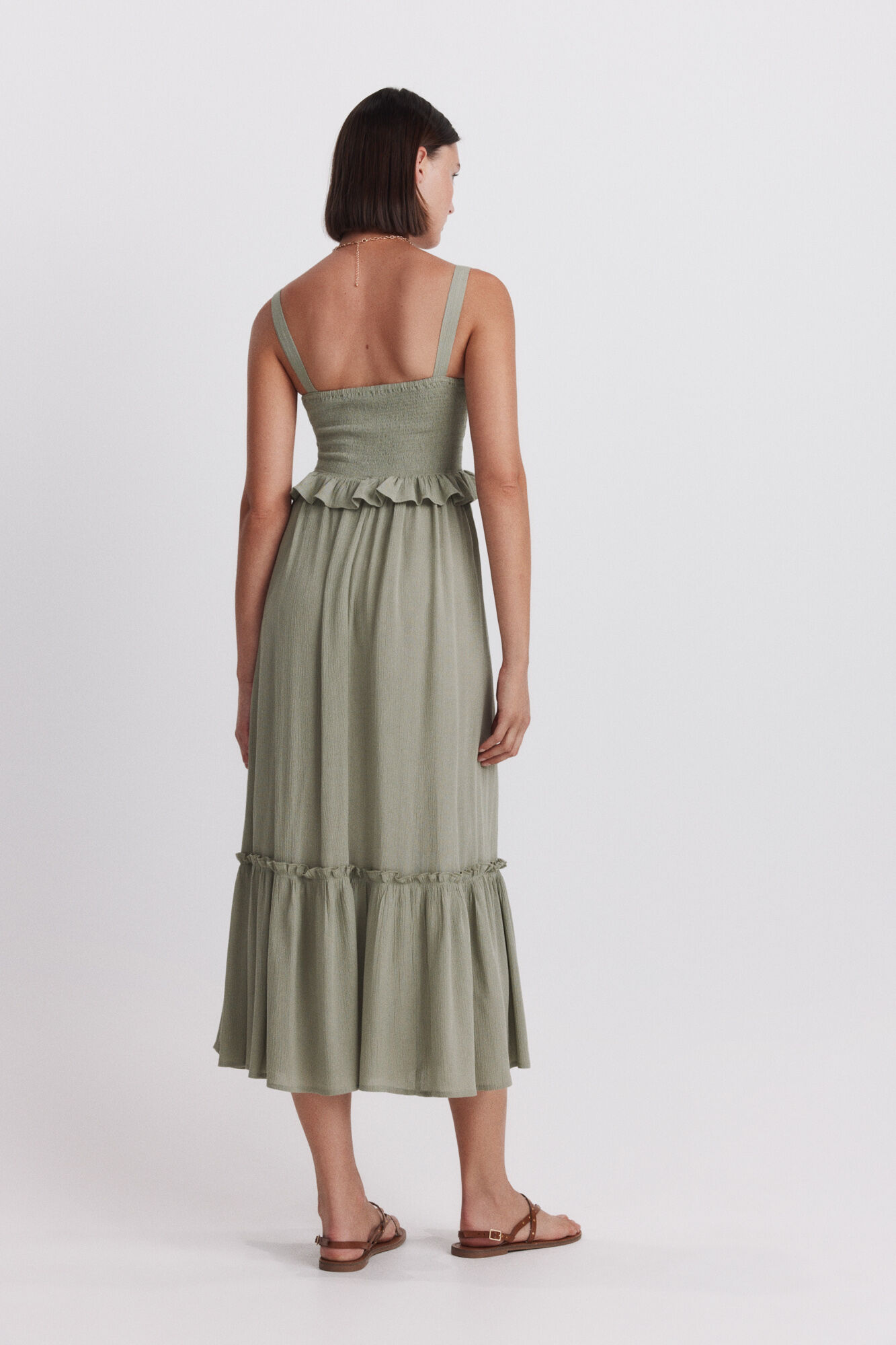 Springfield Vestido midi de tirantes bordado kaki