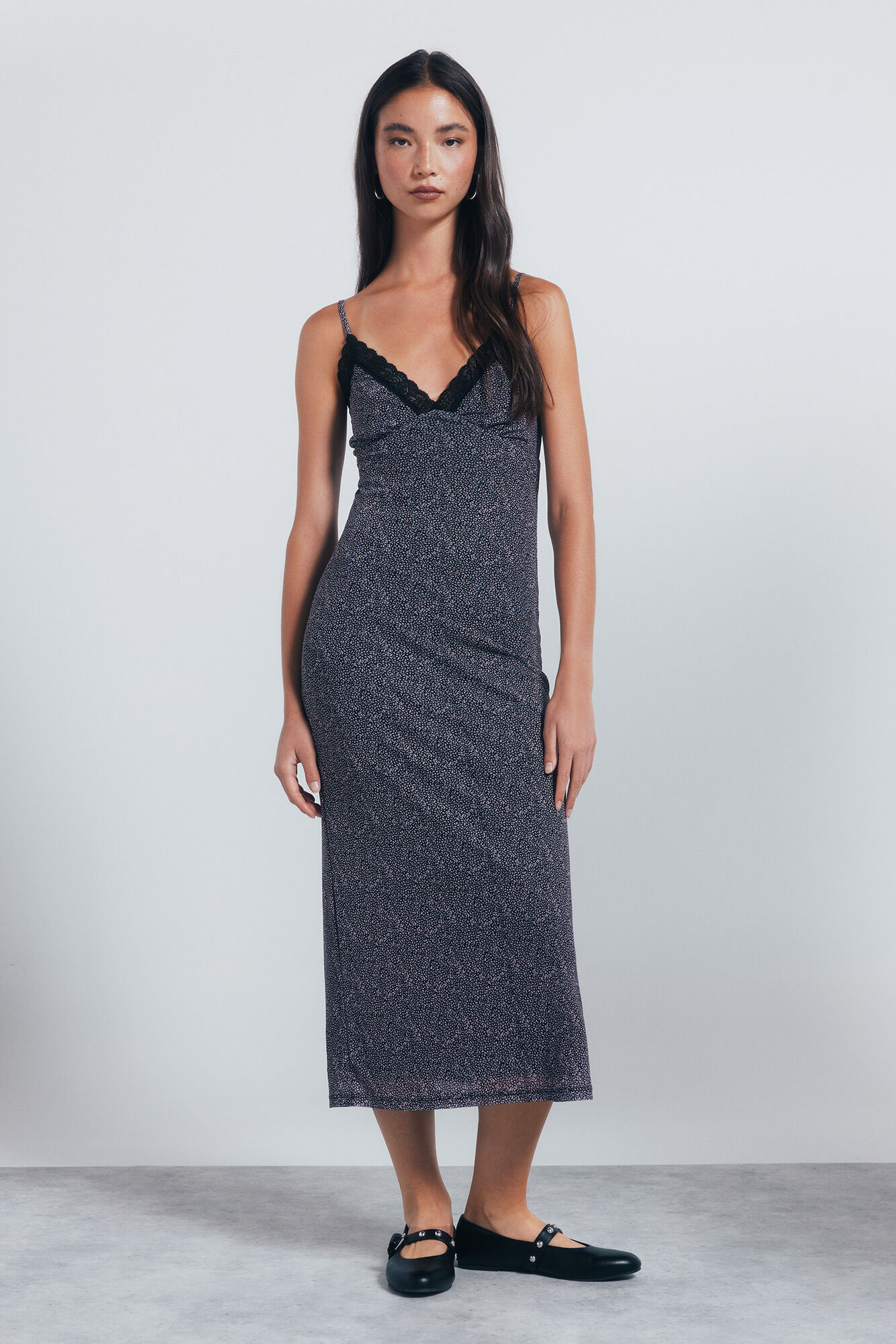 Springfield Vestido midi lencero negro