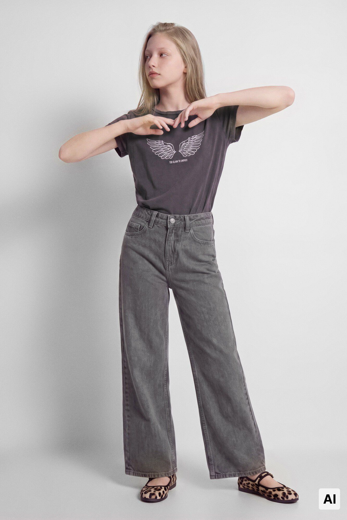 Springfield Kids Pantal&oacute;n wide leg de mezclilla b&aacute;sico para ni&ntilde;a gris