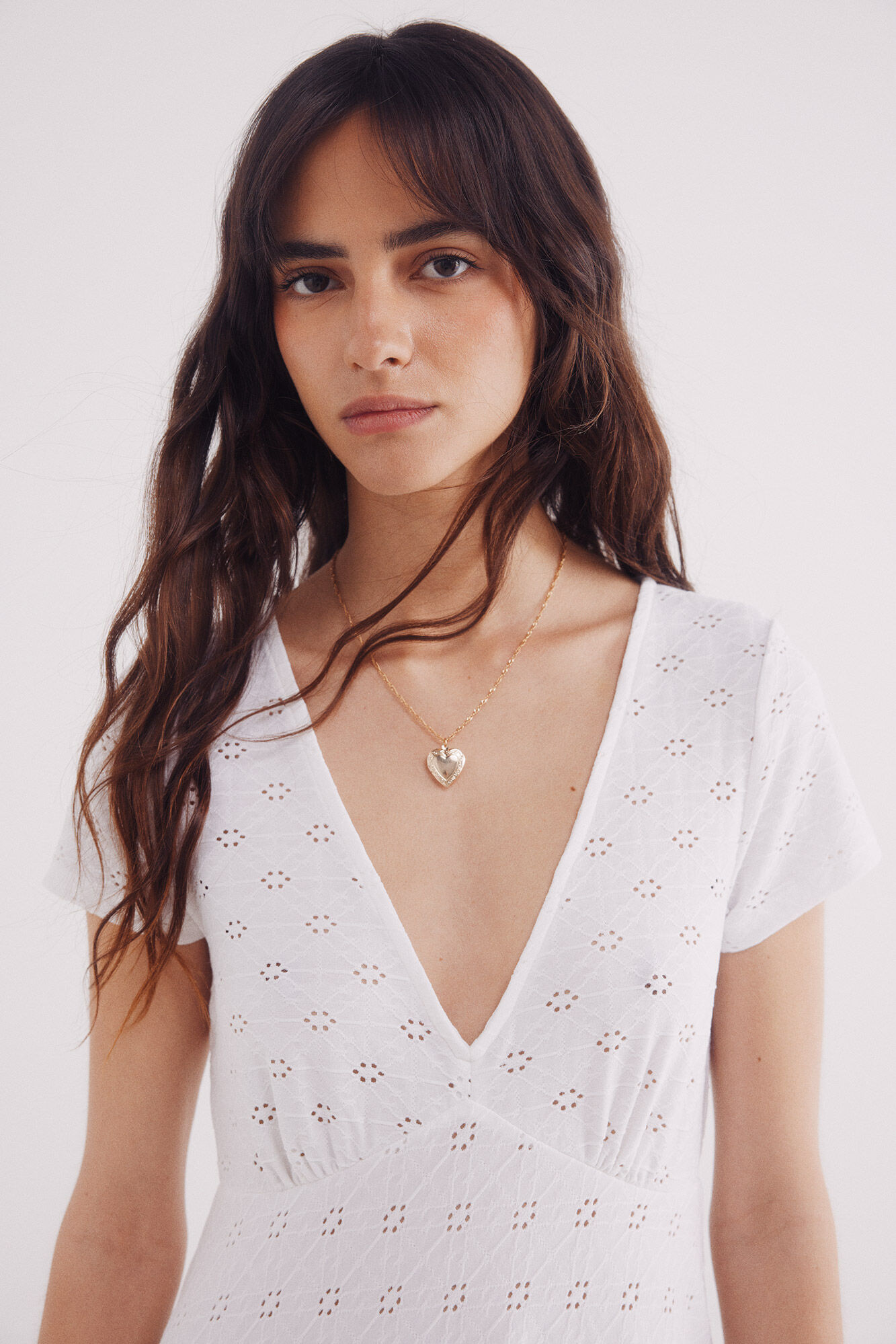 Springfield Vestido midi blanco bordado suizo