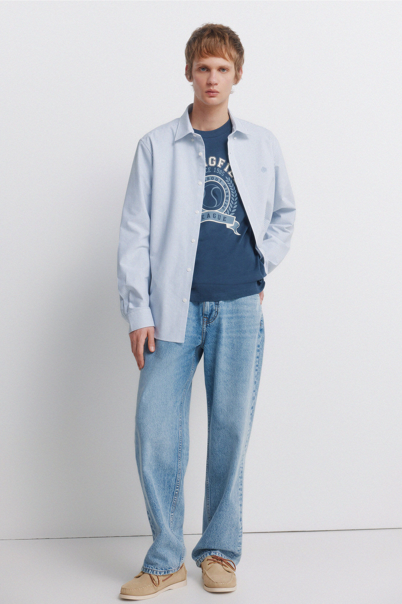 Springfield Camisa oxford a rayas sin arrugas azul