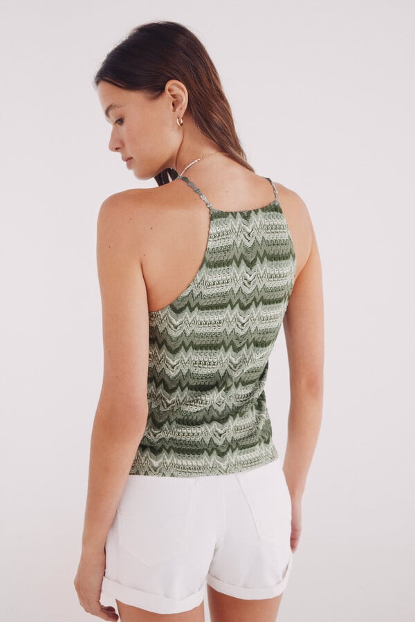 Springfield Top escote halter cenefas zigzag verde