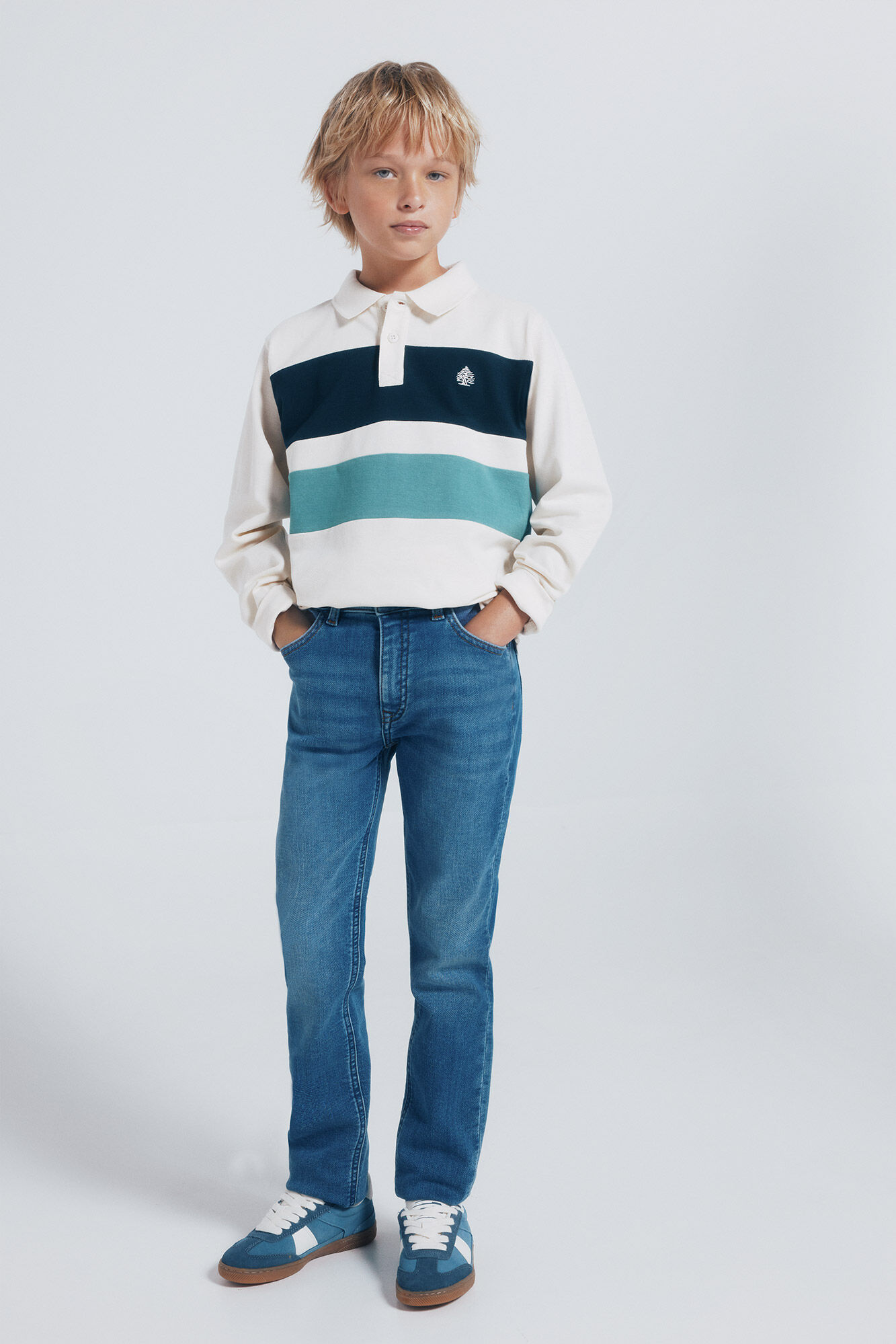 Springfield Kids Polo manga larga detalle rayas ni&ntilde;o blanco