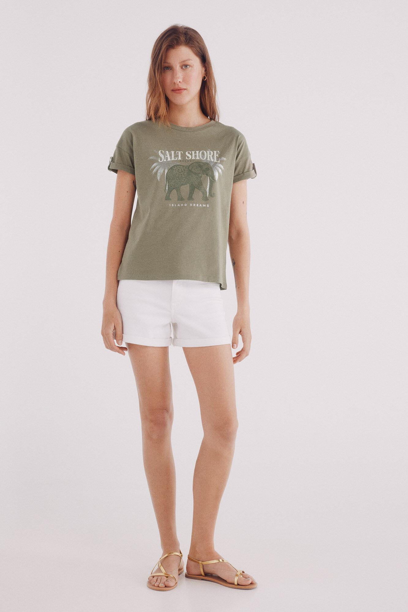 Springfield Playera gr&aacute;fica manga bot&oacute;n verde