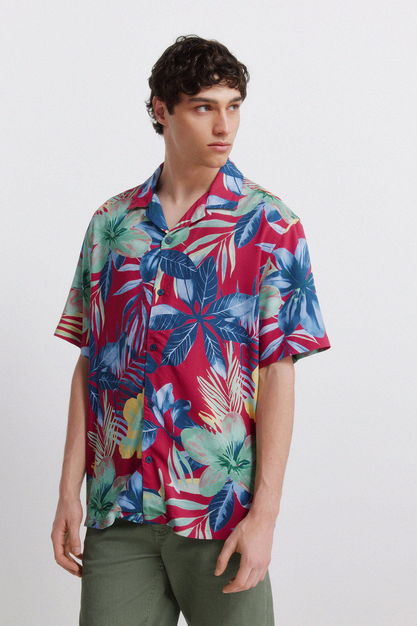Springfield Camisa de manga corta de viscosa estampada