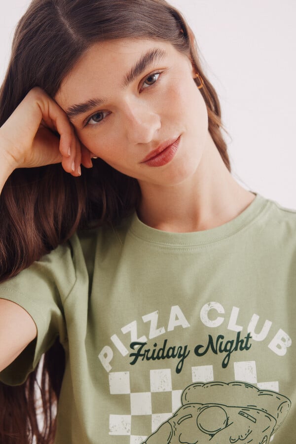 Springfield Playera "Pizza club" marfil
