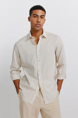 Springfield Camisa de lino a rayas beige