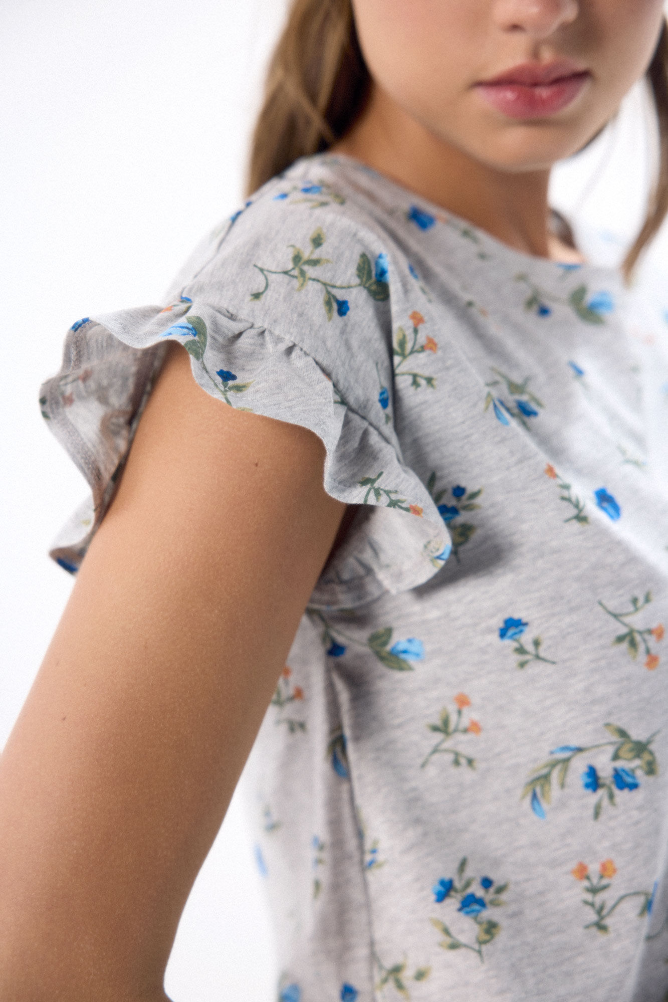 Springfield Playera estampada mangas volante gris