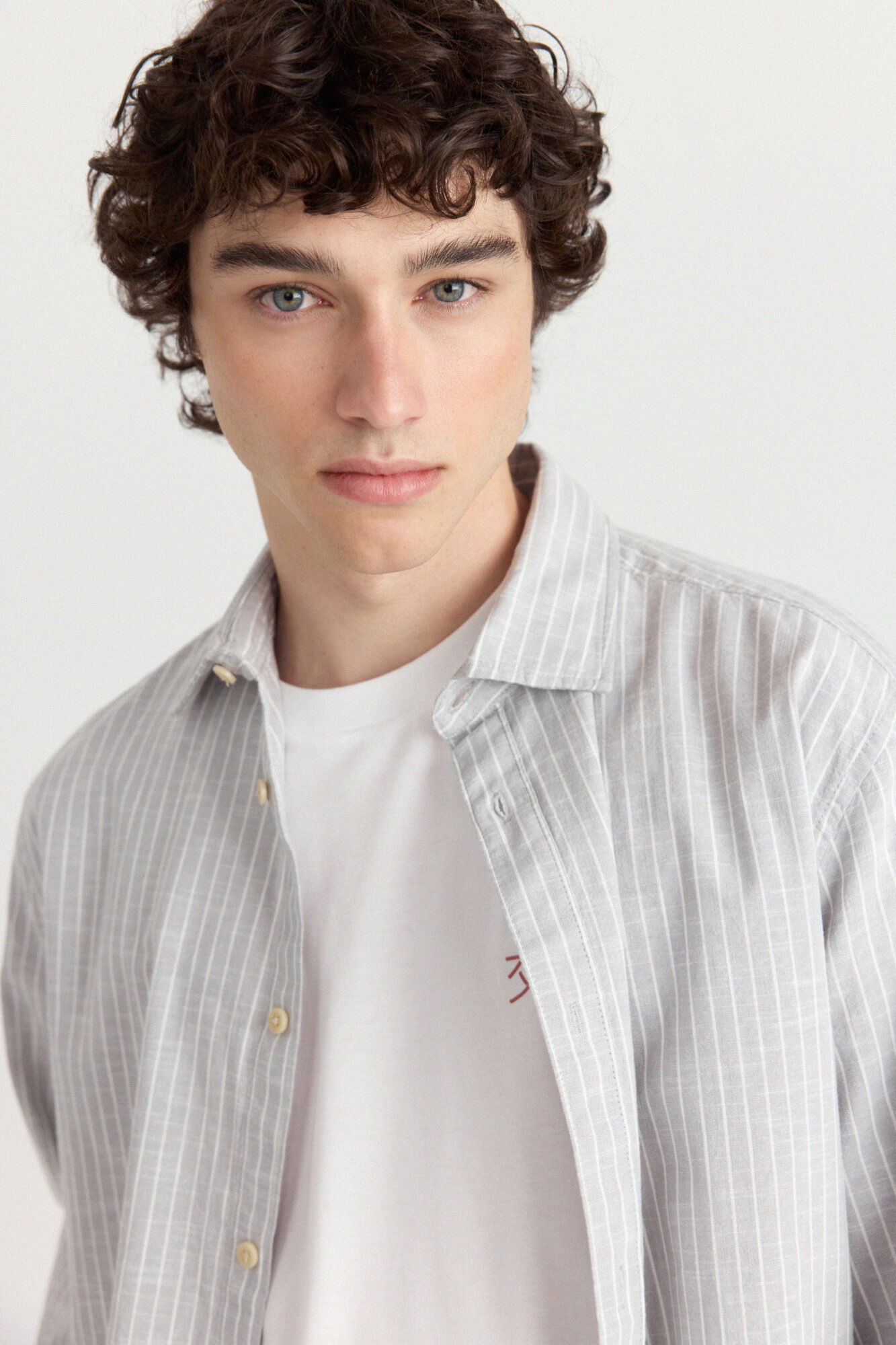 Springfield Camisa de lino a rayas gris