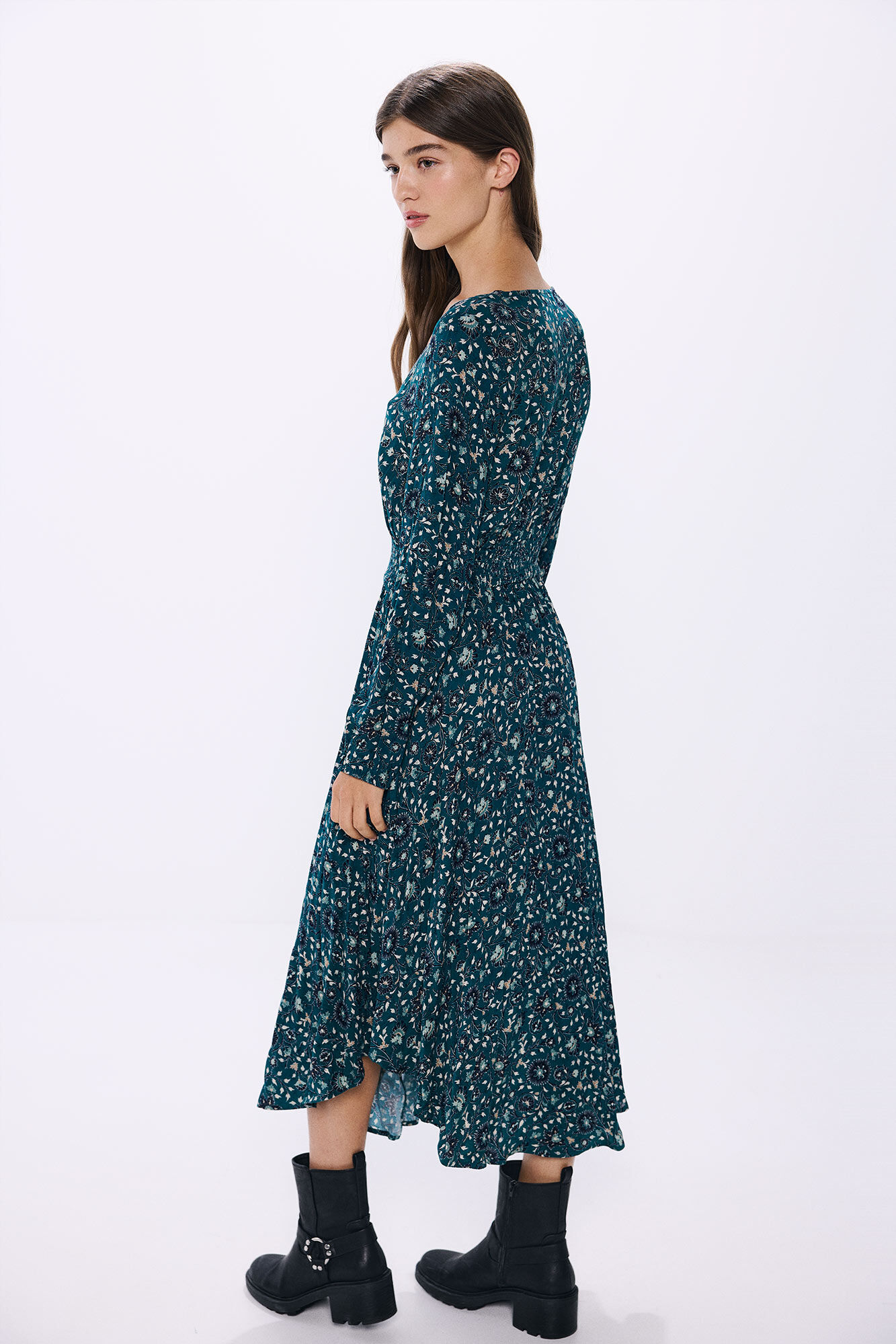 Springfield Vestido midi dobladillo asim&eacute;trico verde