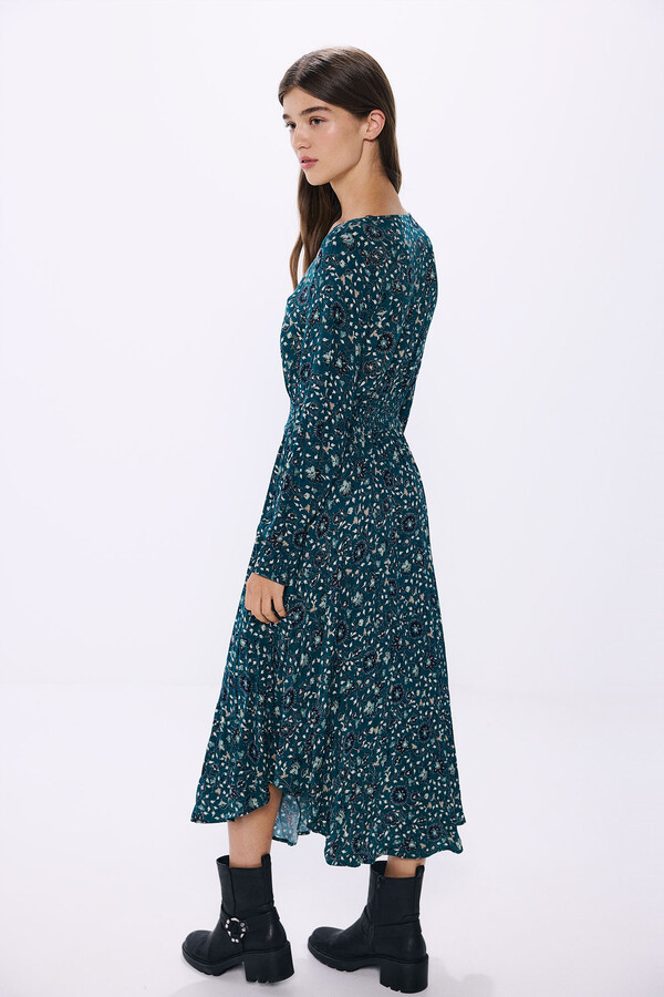 Springfield Vestido midi dobladillo asimétrico verde