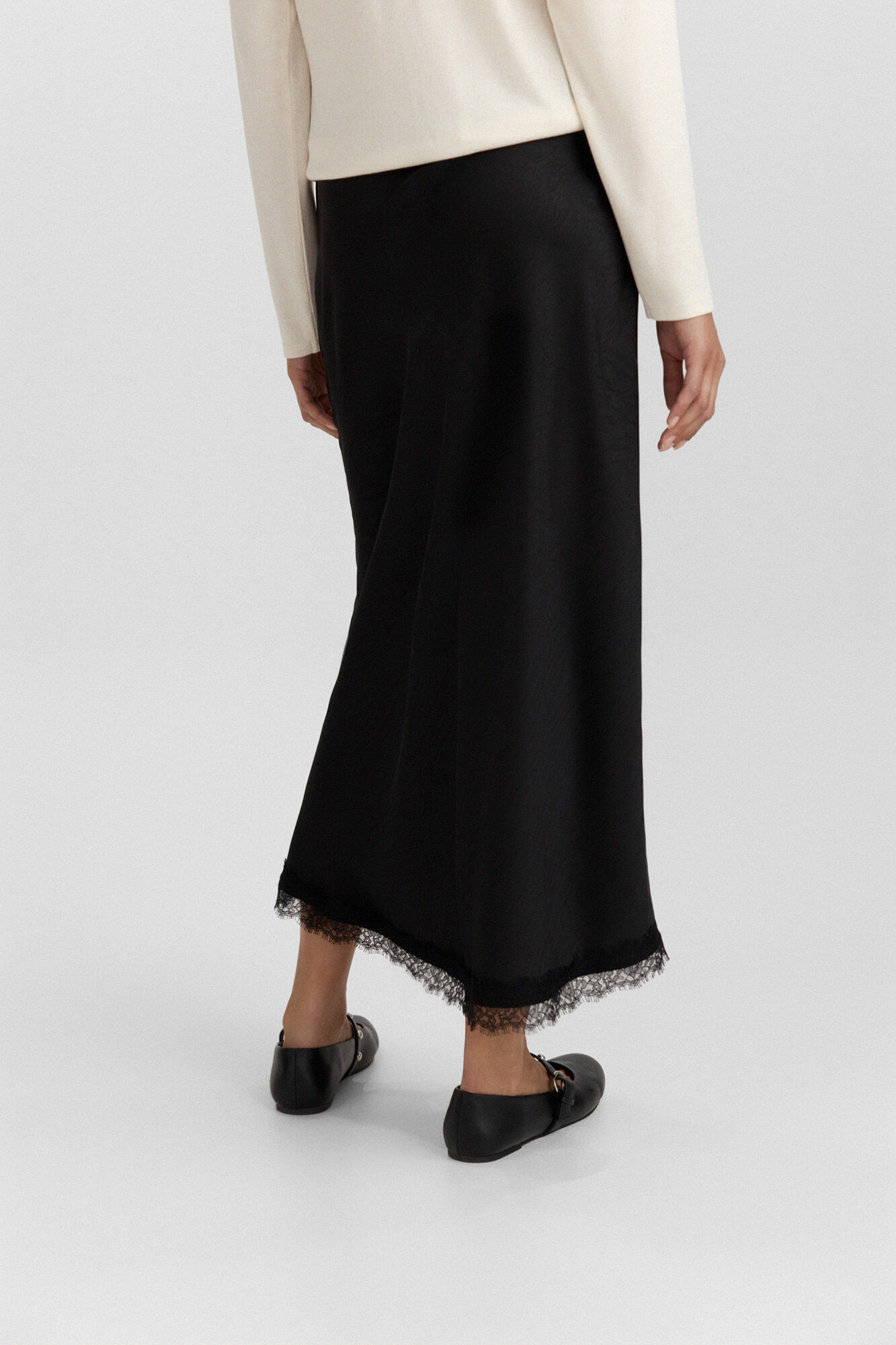 Springfield Falda midi satinada de encaje negro