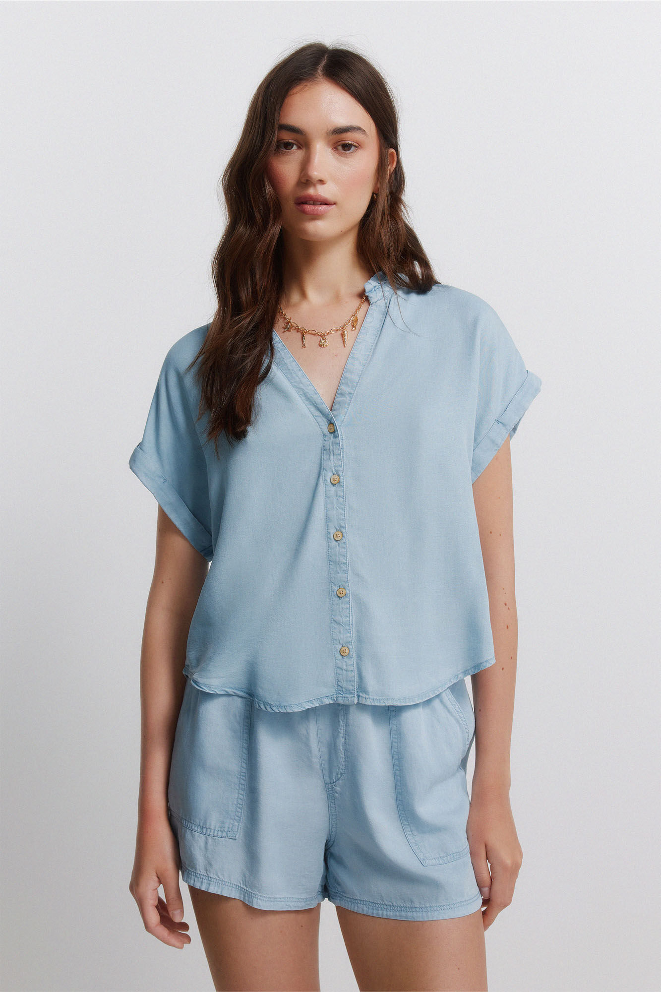 Springfield Blusa de mezclilla cuello mao