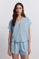 Springfield Blusa de mezclilla cuello mao azul tinta