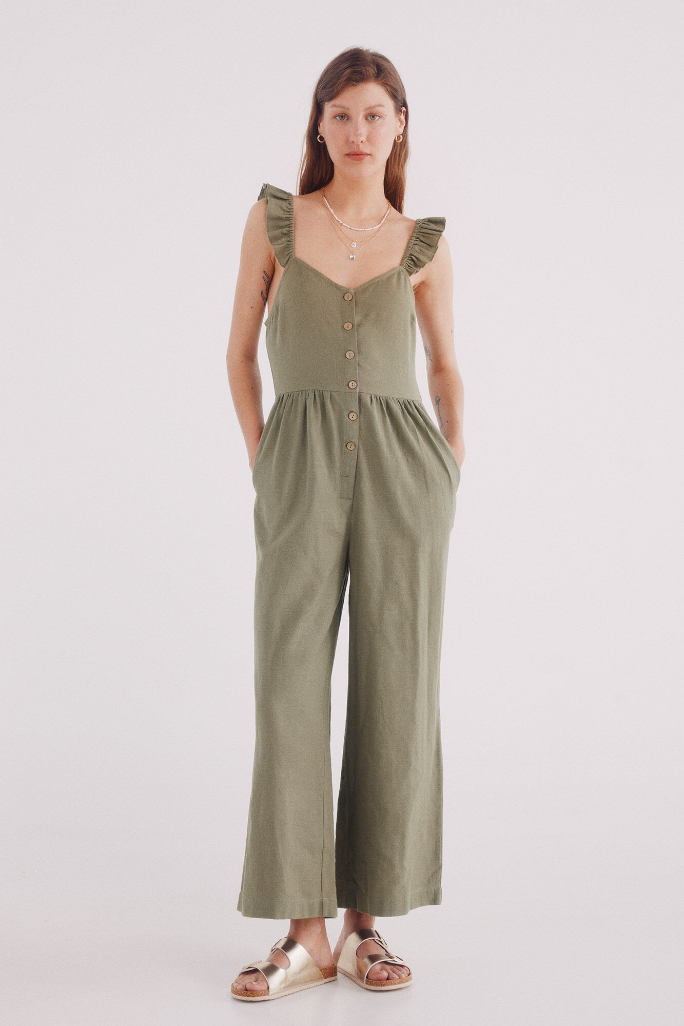 Springfield Jumpsuit tirantes volantes algod&oacute;n