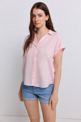 Springfield Blusa de cuello solapa rosa