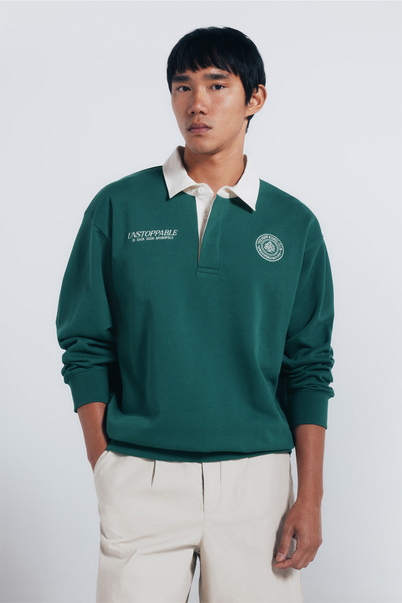 Springfield Sudadera con cuello de rugby verde