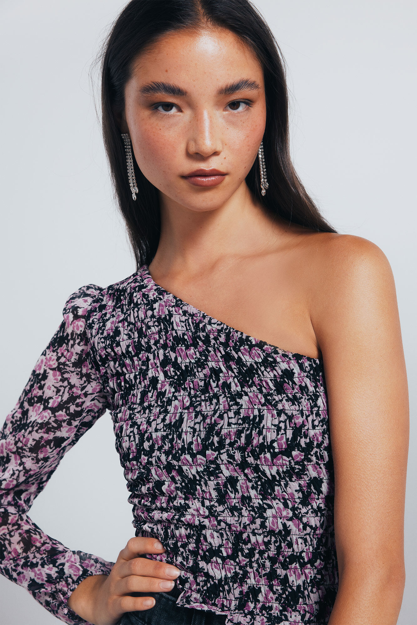 Springfield Blusa asim&eacute;trica smock negro