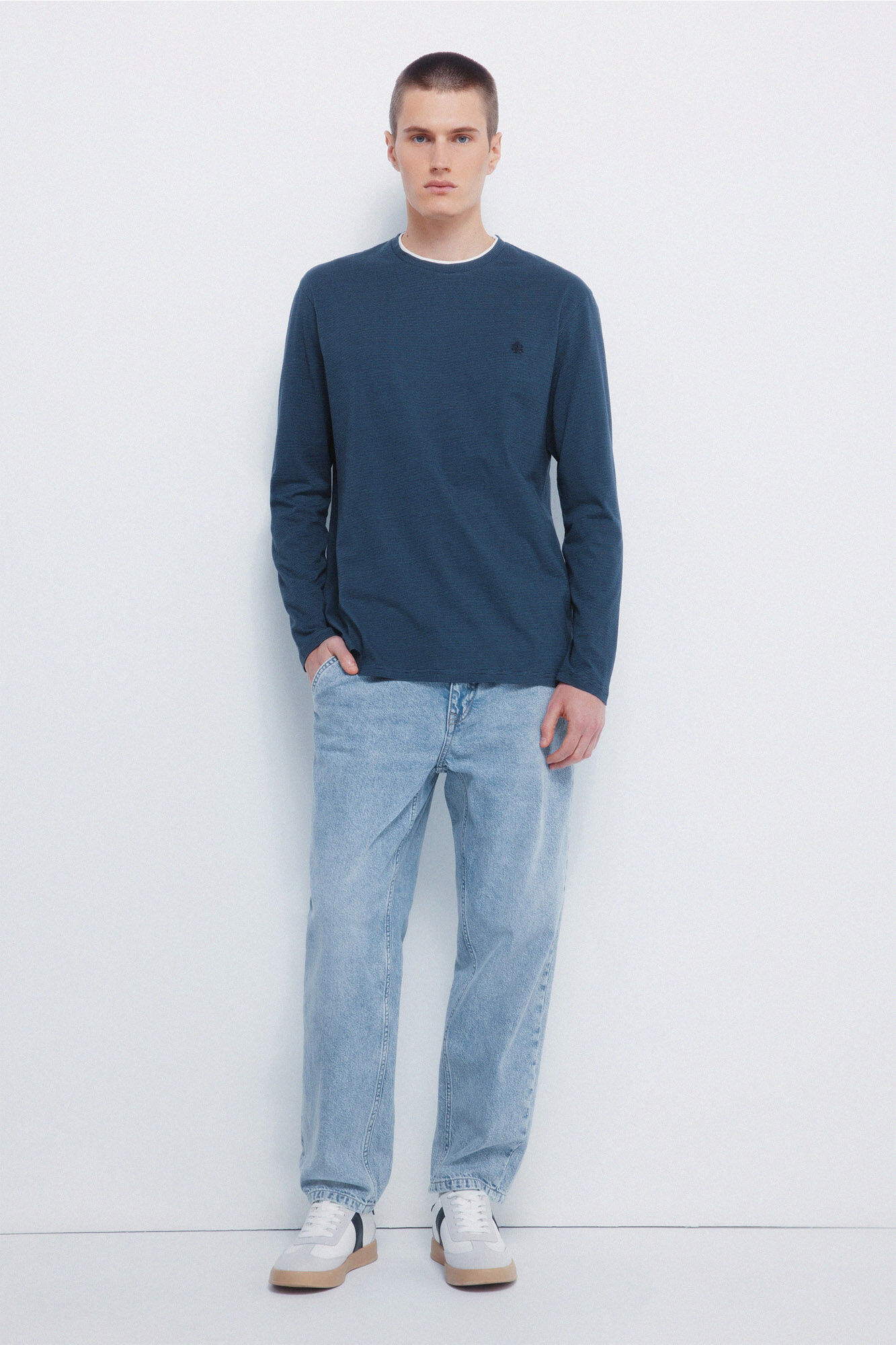 Springfield playera de manga larga con doble microraya azul