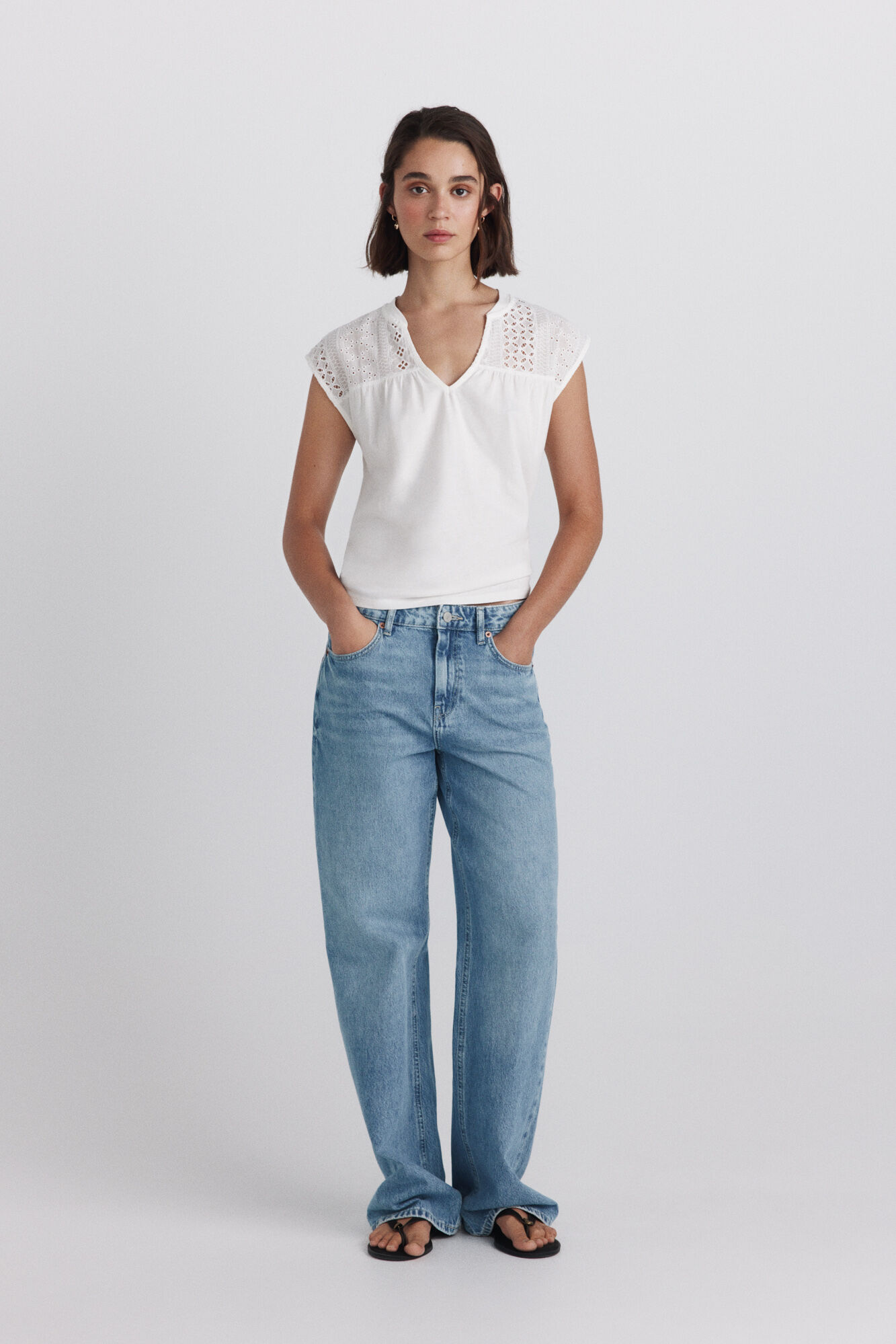 Springfield Playera bordado suizo blanco