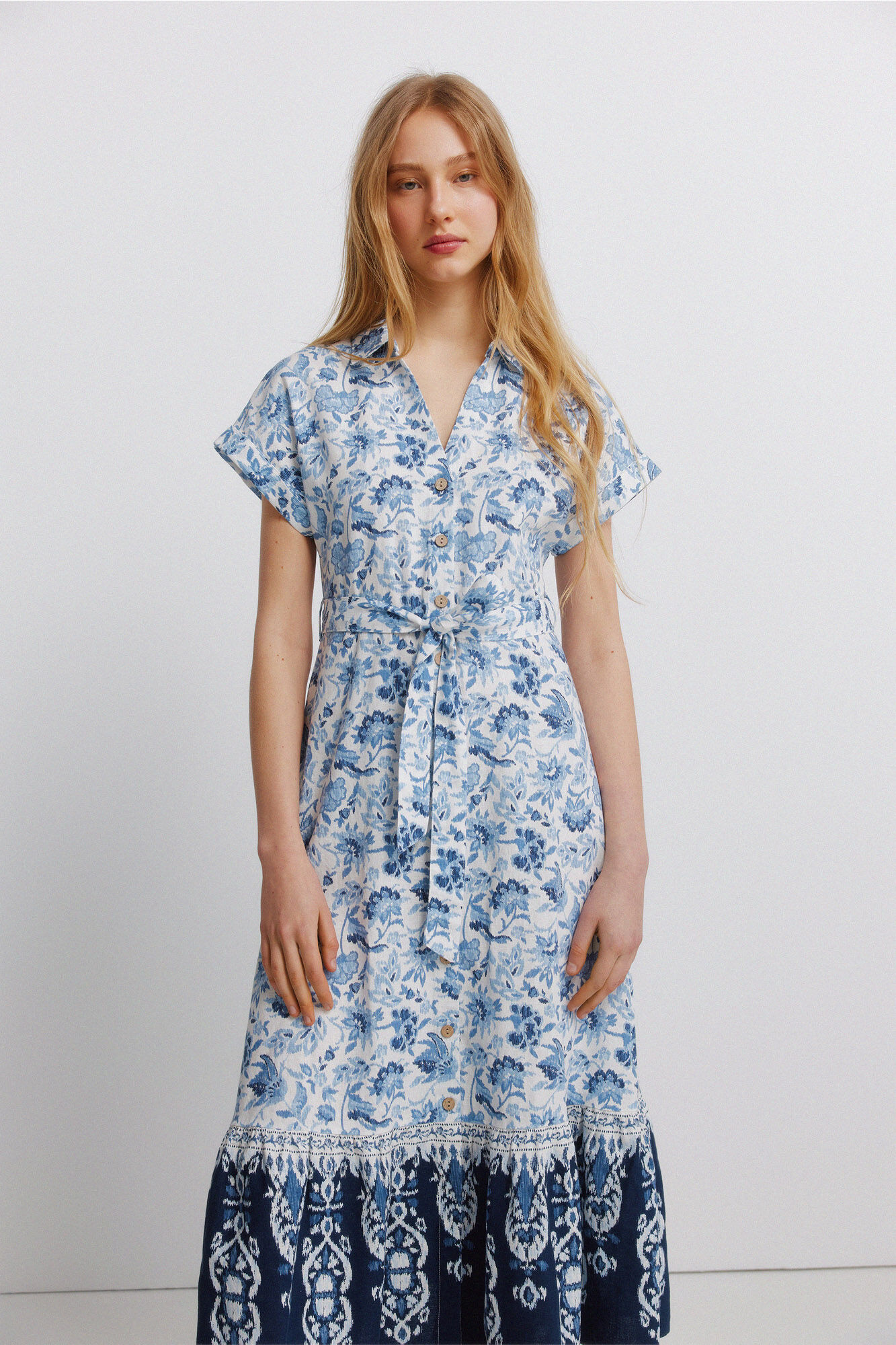 Springfield Vestido camisero de lino estampado estampado