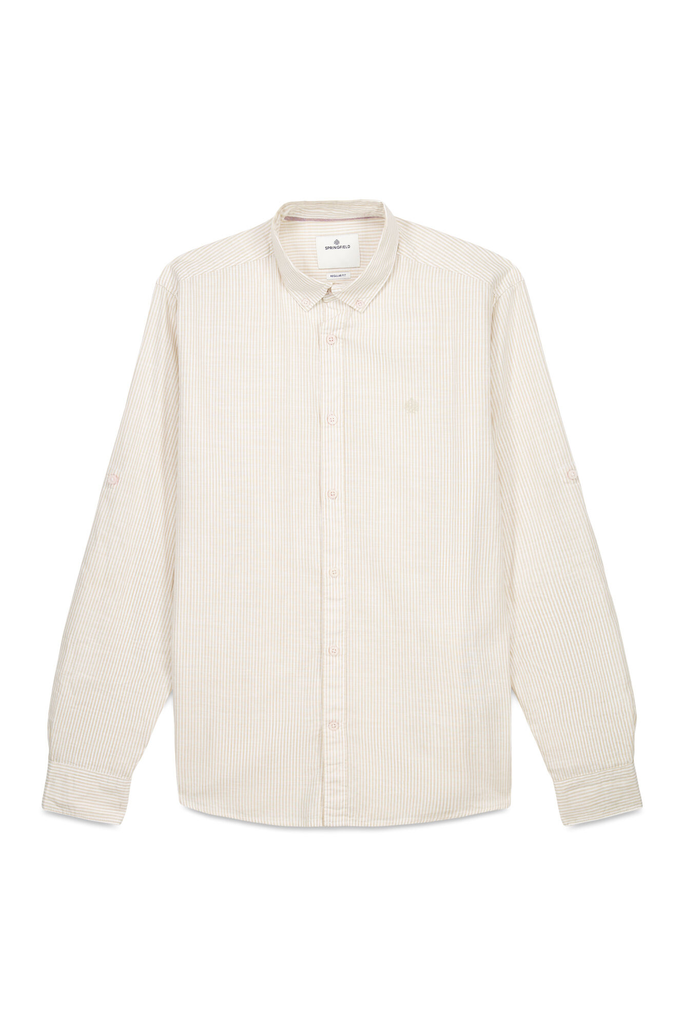 Springfield Camisa cotton slub rayas beige