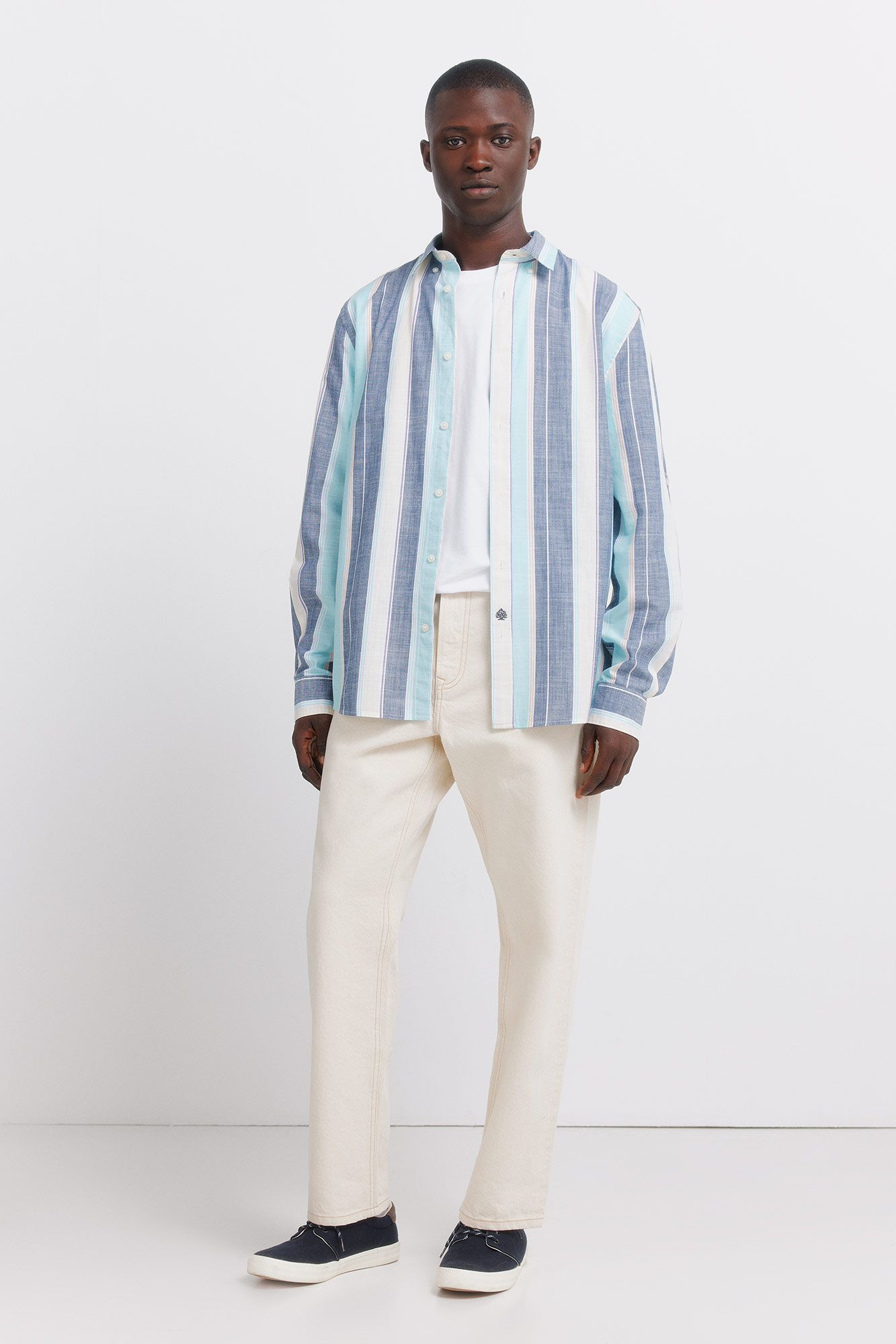 Springfield Camisa de algod&oacute;n a rayas azulado