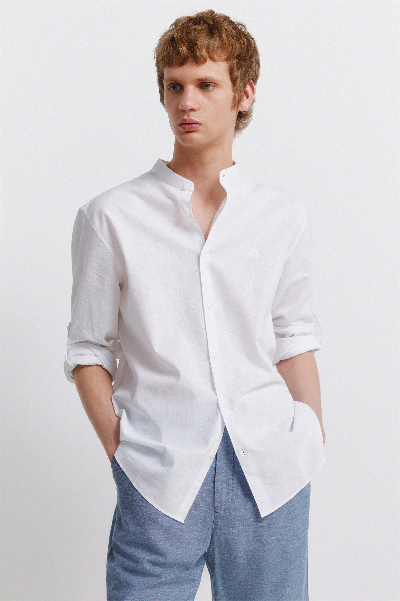 Springfield Camisa de lino cuello mao